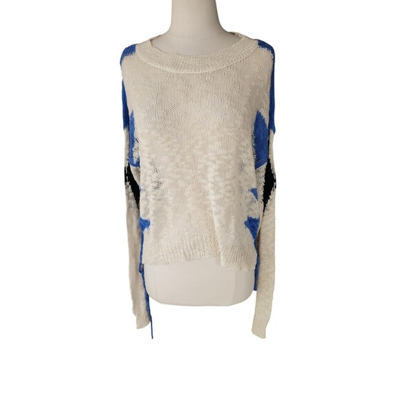 Wildfox Boho Slouchy Sweater Size XS Cream Geometric Print Open Weave Tie Up NWT - Picture 2 of 9